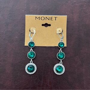 Monet Emerald and Silver Drop Earrings